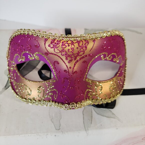 Adult Pretty Pink Glitter Venetian Masquerade Party Eye Mask womens - Picture 5 of 6